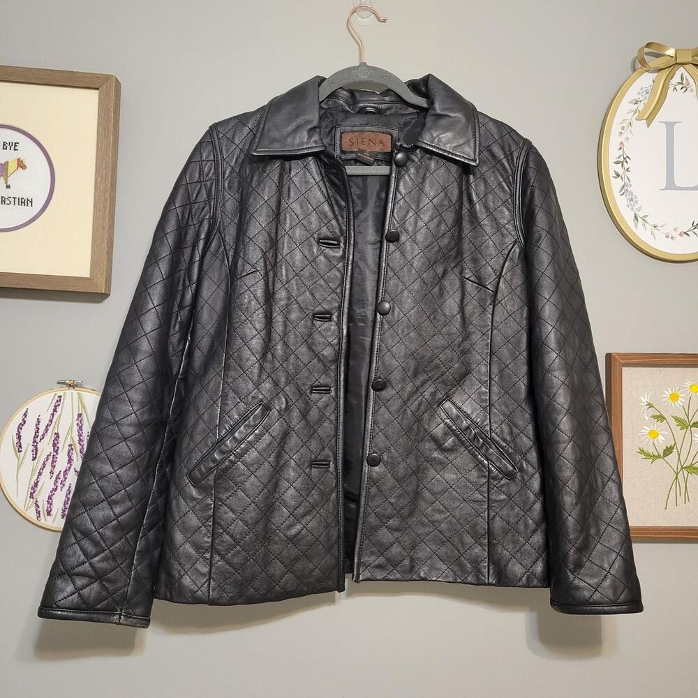 Vintage Y2K Siena Studio Black Quilted Genuine Leather Jacket